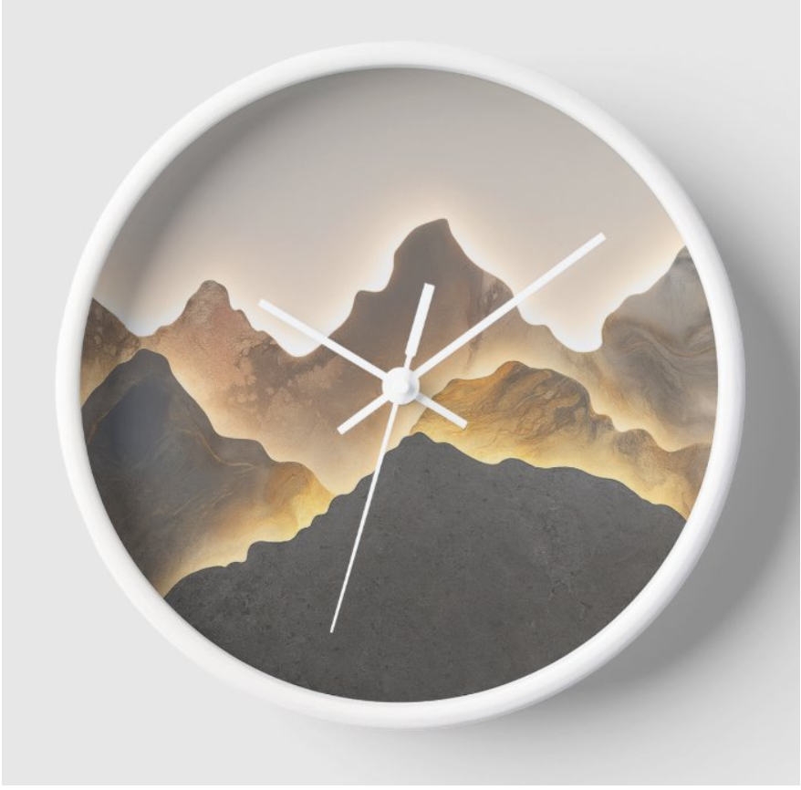 Golden Horizon Mountain Wall Clock