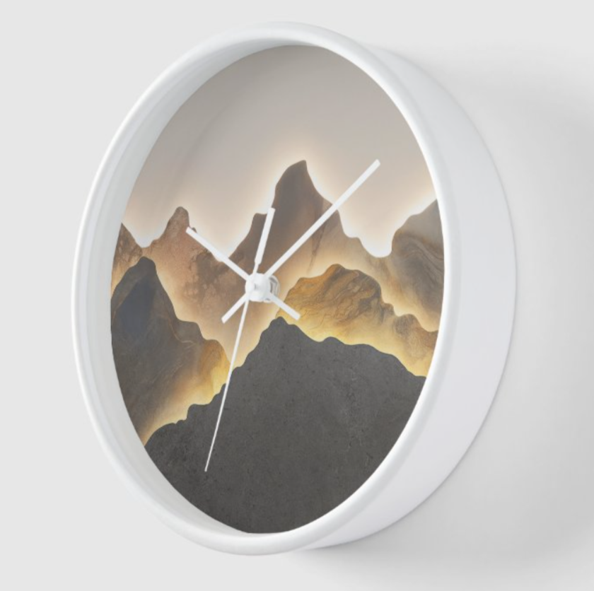 Golden Horizon Mountain Wall Clock