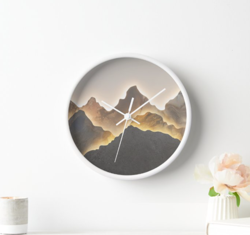 Golden Horizon Mountain Wall Clock