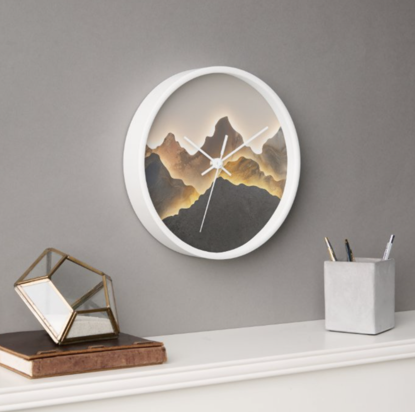 Golden Horizon Mountain Wall Clock